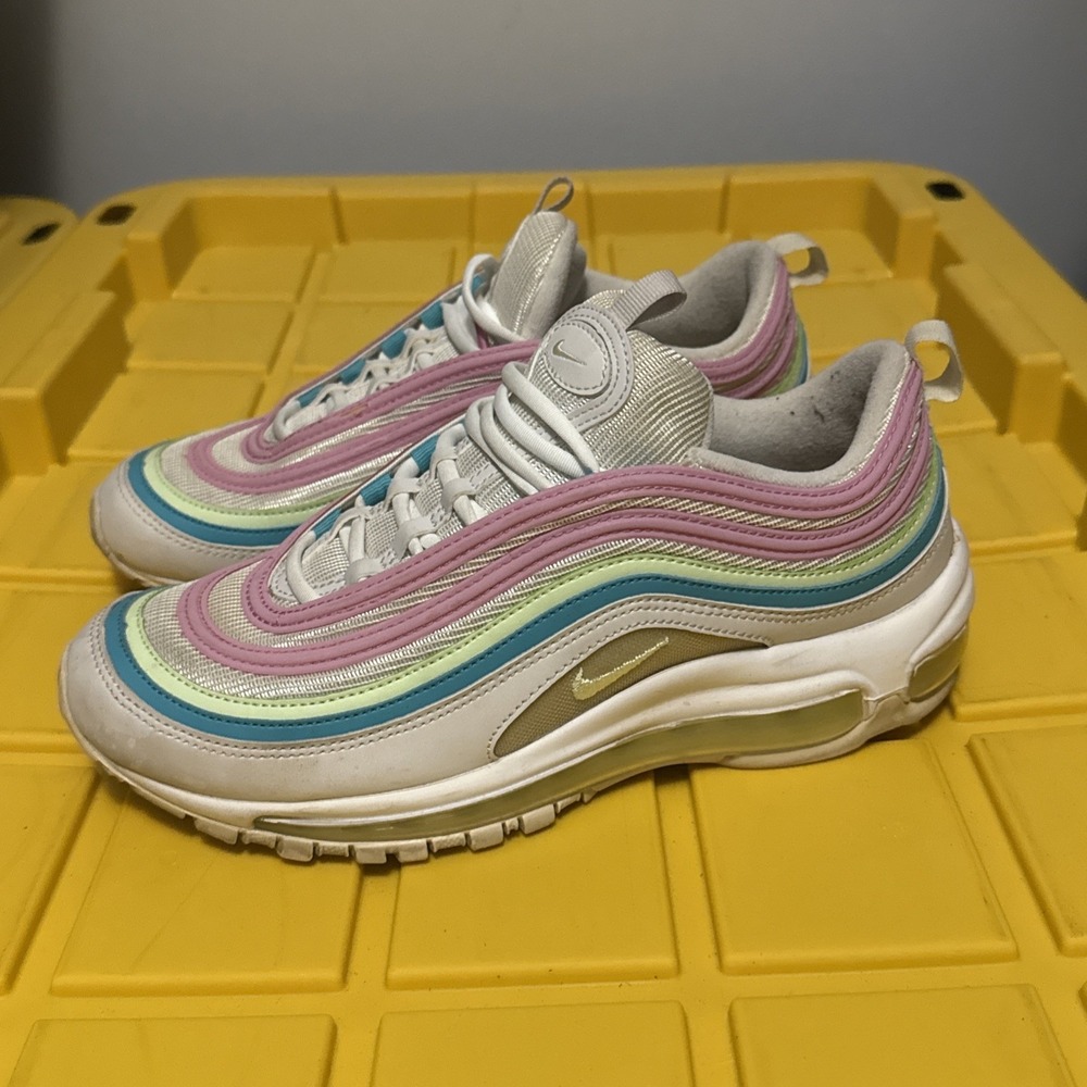 Nike Women's Air Max 97 Easter Running Shoes White Volt Pink CW7017-100 Size 8.5
